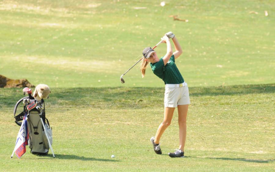 Junior Maddie Thorp takes a swing. 