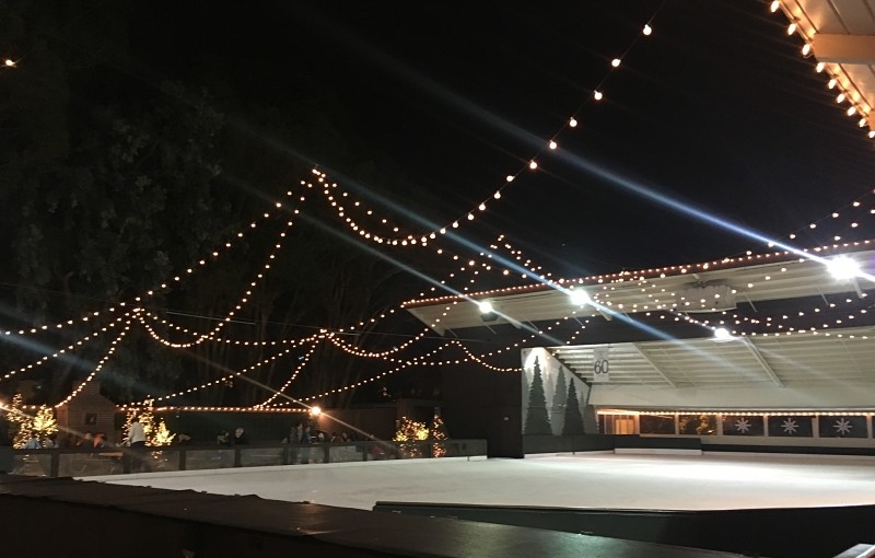 The decorated outdoor rink is the larger of the Winter Lodge’s two skating rinks, and is where events are held throughout the season.