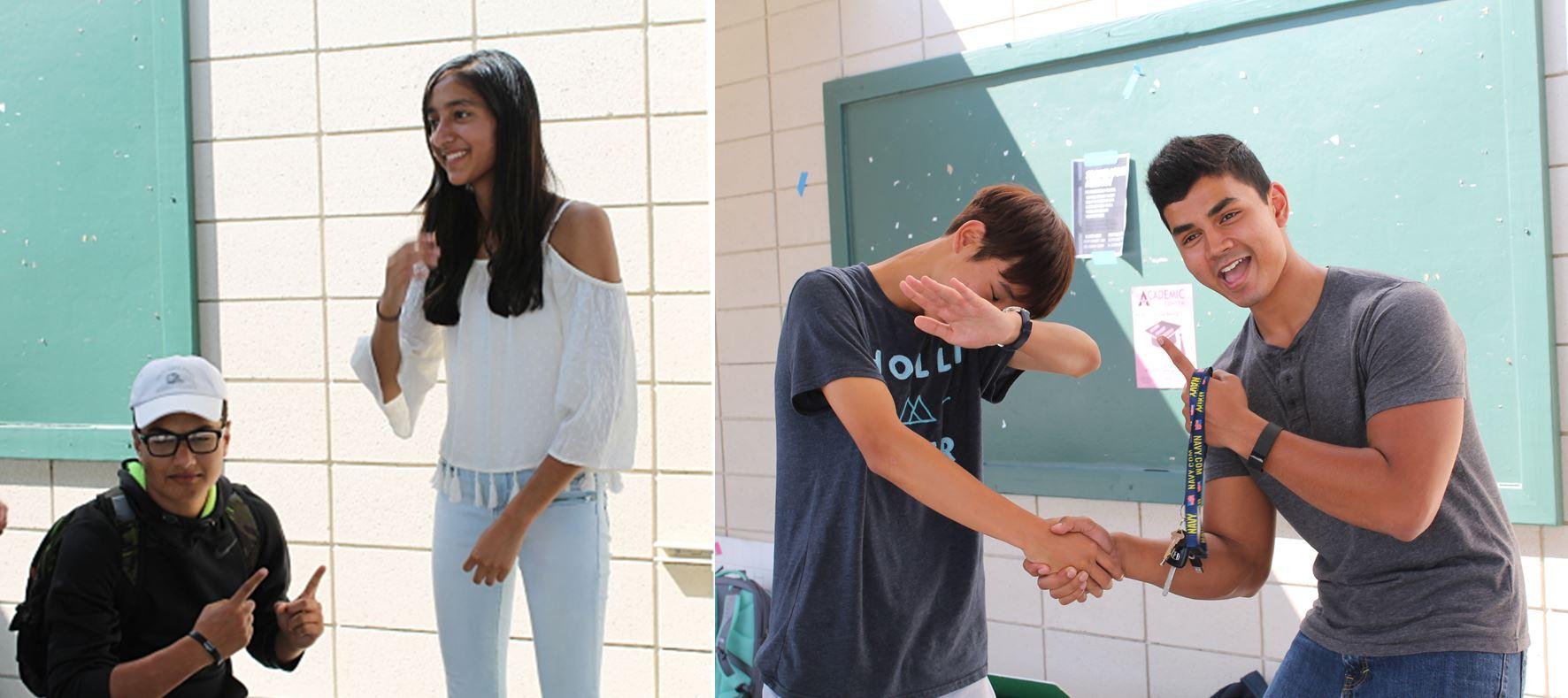 Senior ASB officers Bilal Qureshi (far left) and Yash Satyavarpu (far right) welcome the new representatives for the Class of 2020.