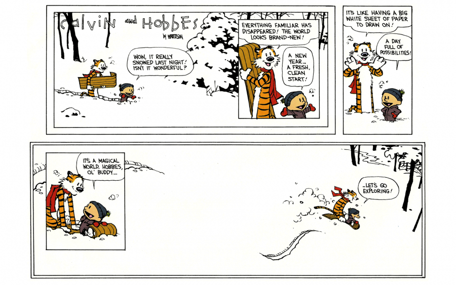 The final strip of the Calvin & Hobbes comic series by Bill Watterson (December 31, 1995)