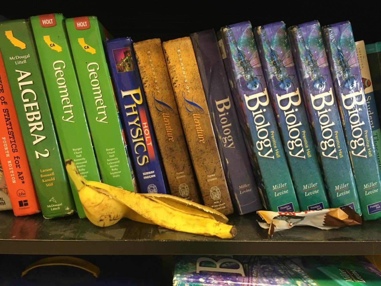 A half-eaten rotten banana is among one of the many old food items librarians have found