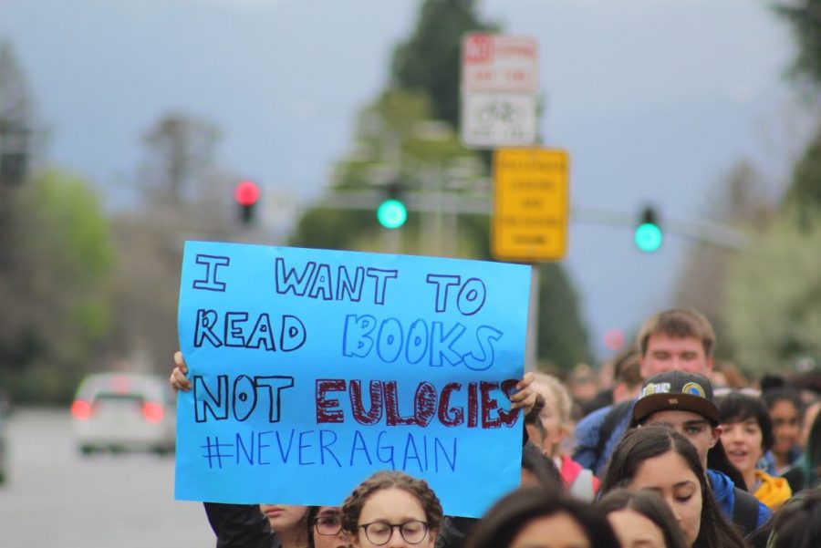 HHS students participated in a walkout on March 14. Photo by Riley Anderson.