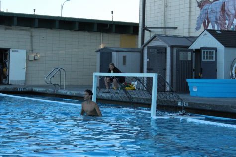 Junior Quentin Belitto is one of two goalies this year on the boys water polo team. He and fellow goalie, junior David Andreasyan, practice leg strength training to