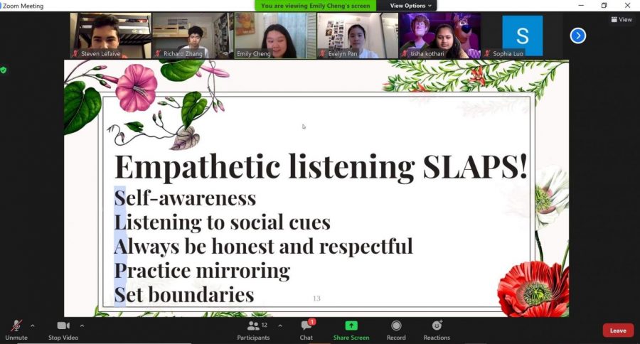 Biweekly mini lesson: Mental Health Awareness Club’s officers present a lesson through Zoom on empathetic listening.