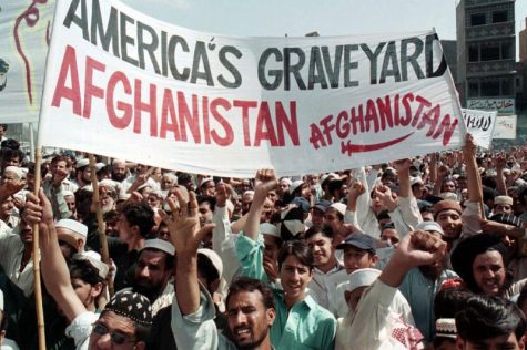 Opponents of American intervention protest the U.S. invasion in Afghanistan in 2001.